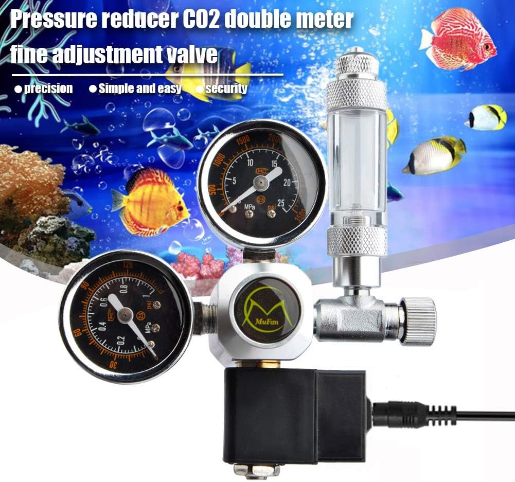 URCheers CO2 Pressure Reducer Dual Gauge with Solenoid Valve and Needle Valve for Aquarium