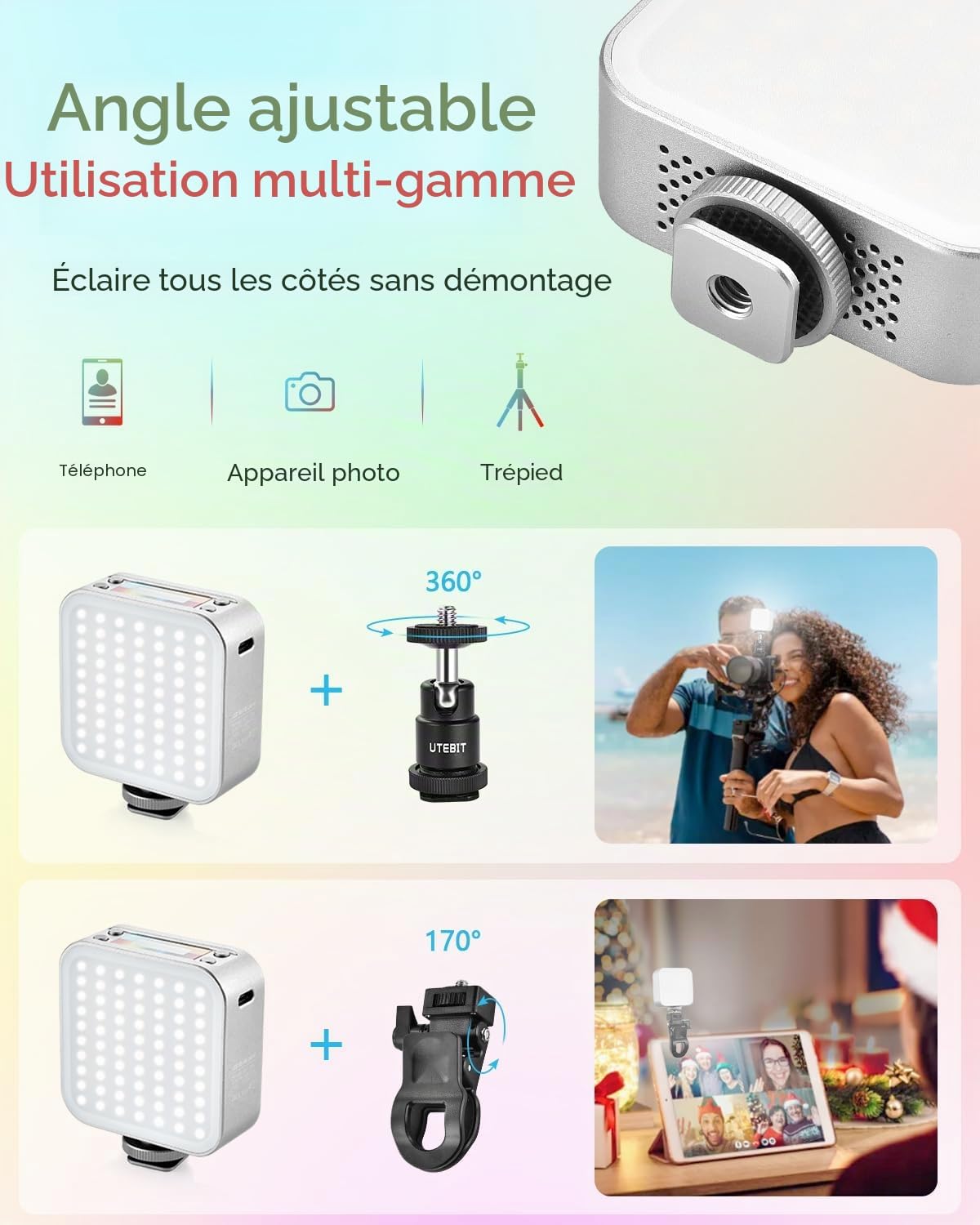 UTEBIT Magnetic RGB Camera Light 2500 mAh Rechargeable LED Video Light 2500K-9000K