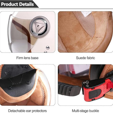 BOSERMEM Purple Hare Half Motorcycle Helmet with Clear Visor