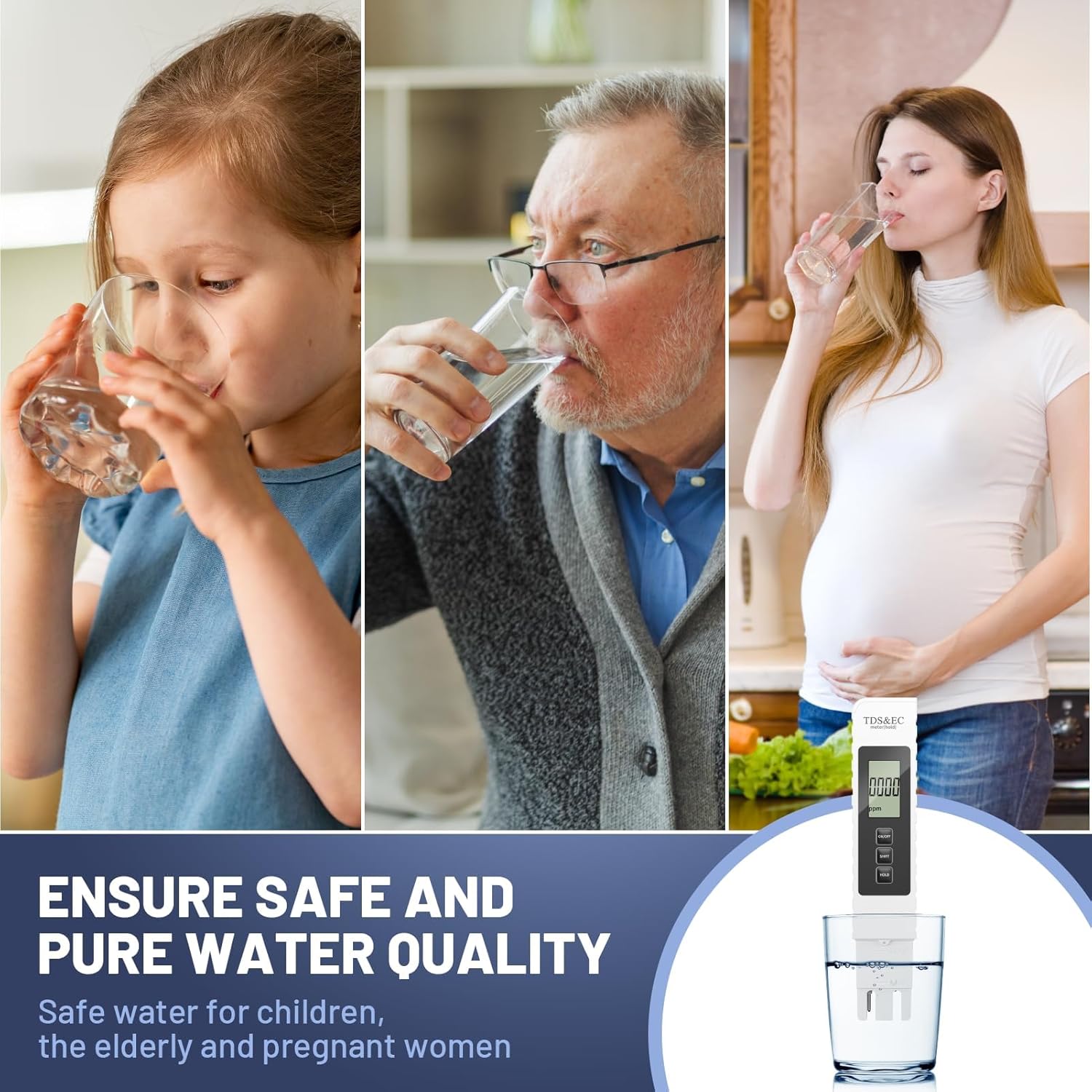 gliship 3-in-1 TDS EC & Temperature Digital Water Tester Portable Meter