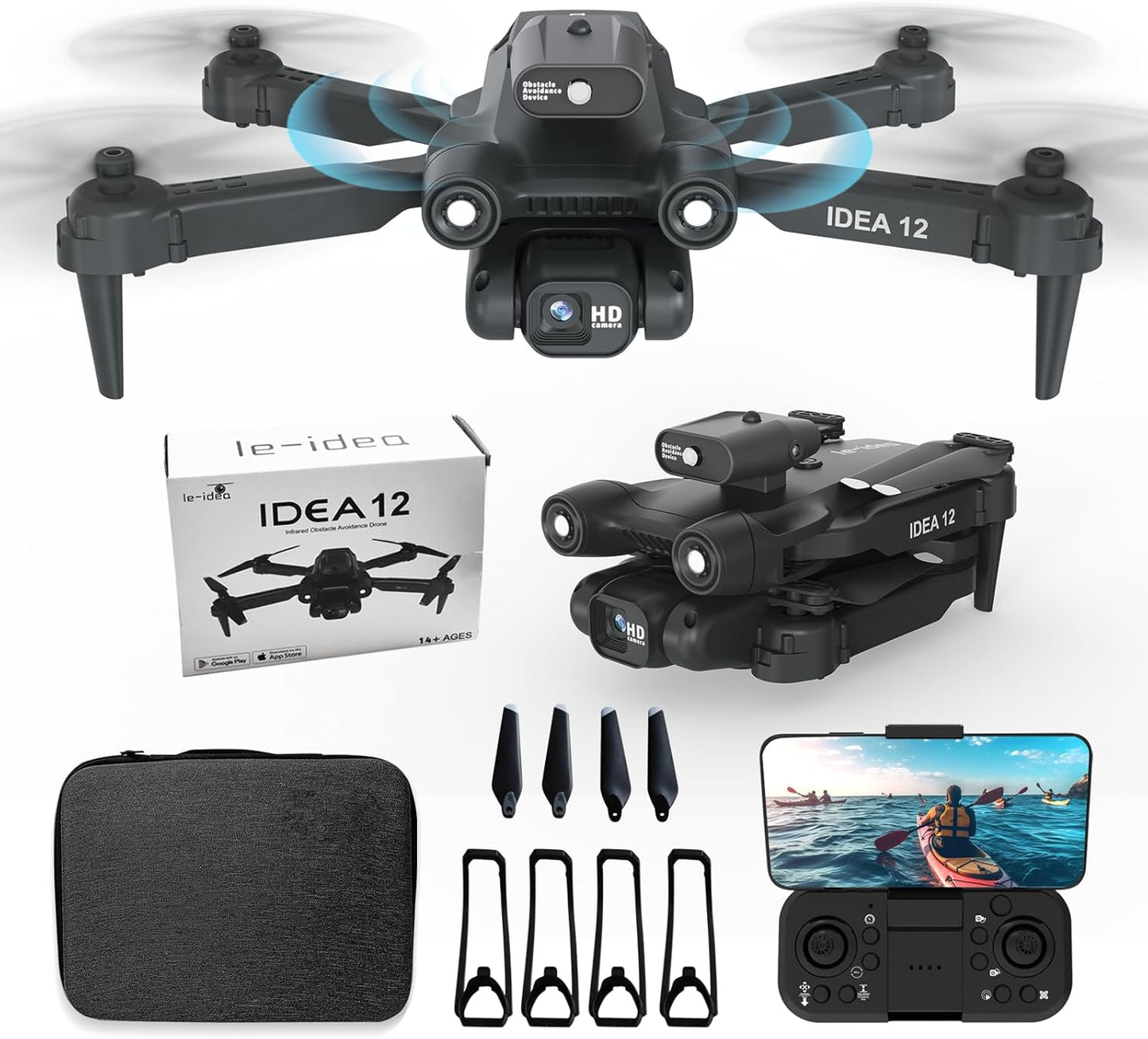 IDEA12 Adjustable 1080P Drone with Dual Cameras & Obstacle Avoidance