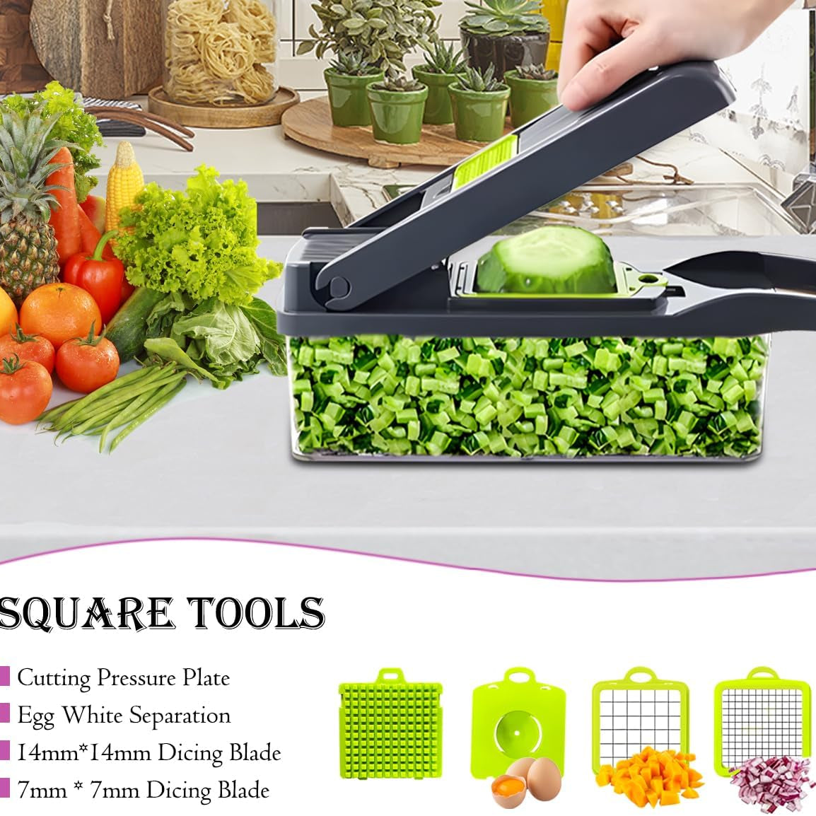 Toskope 14-in-1 Multifunctional Vegetable Chopper Mandoline Grayish Green