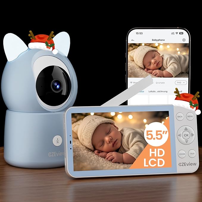 CZEview BM6 2K Baby Monitor with 4X Zoom, 5.5" HD WiFi Display, Night Vision, 2‑Way Talk & Colourful Night Light