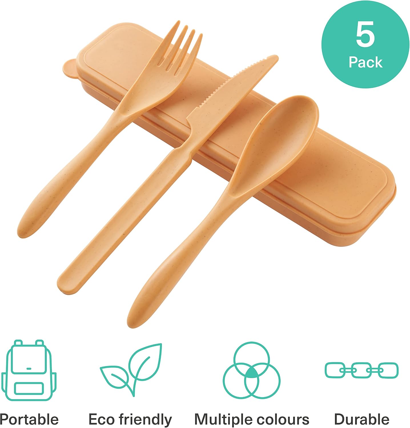 Bramble S1019_2 Reusable Travel Camping Cutlery Sets with Case 5 Pieces