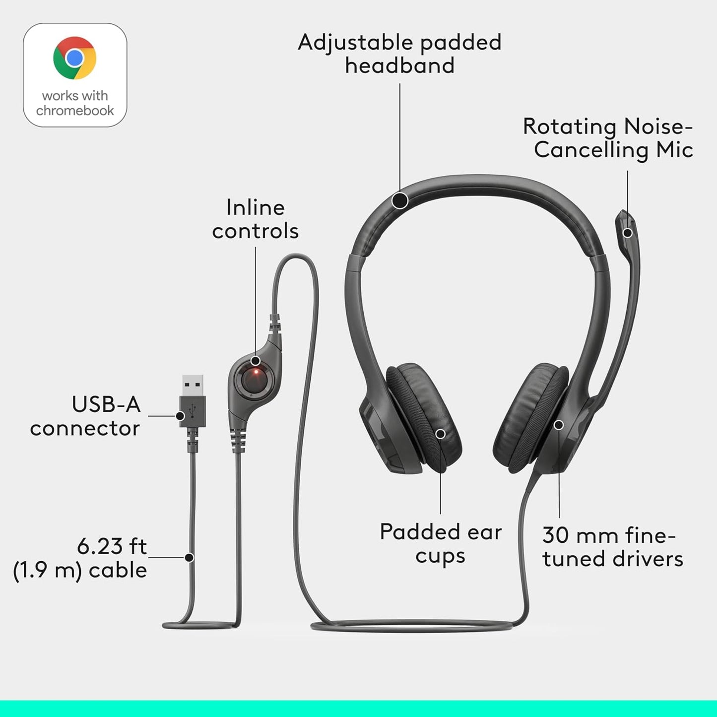 Logitech H390 USB Wired Headset with Noise-Cancelling Mic