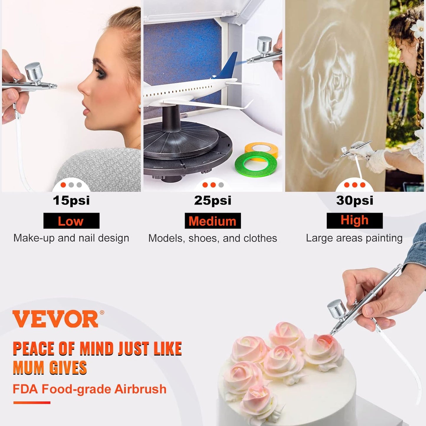 VEVOR Portable Airbrush Kit with Compressor, Dual-Action Gravity Feed, Multi-Purpose