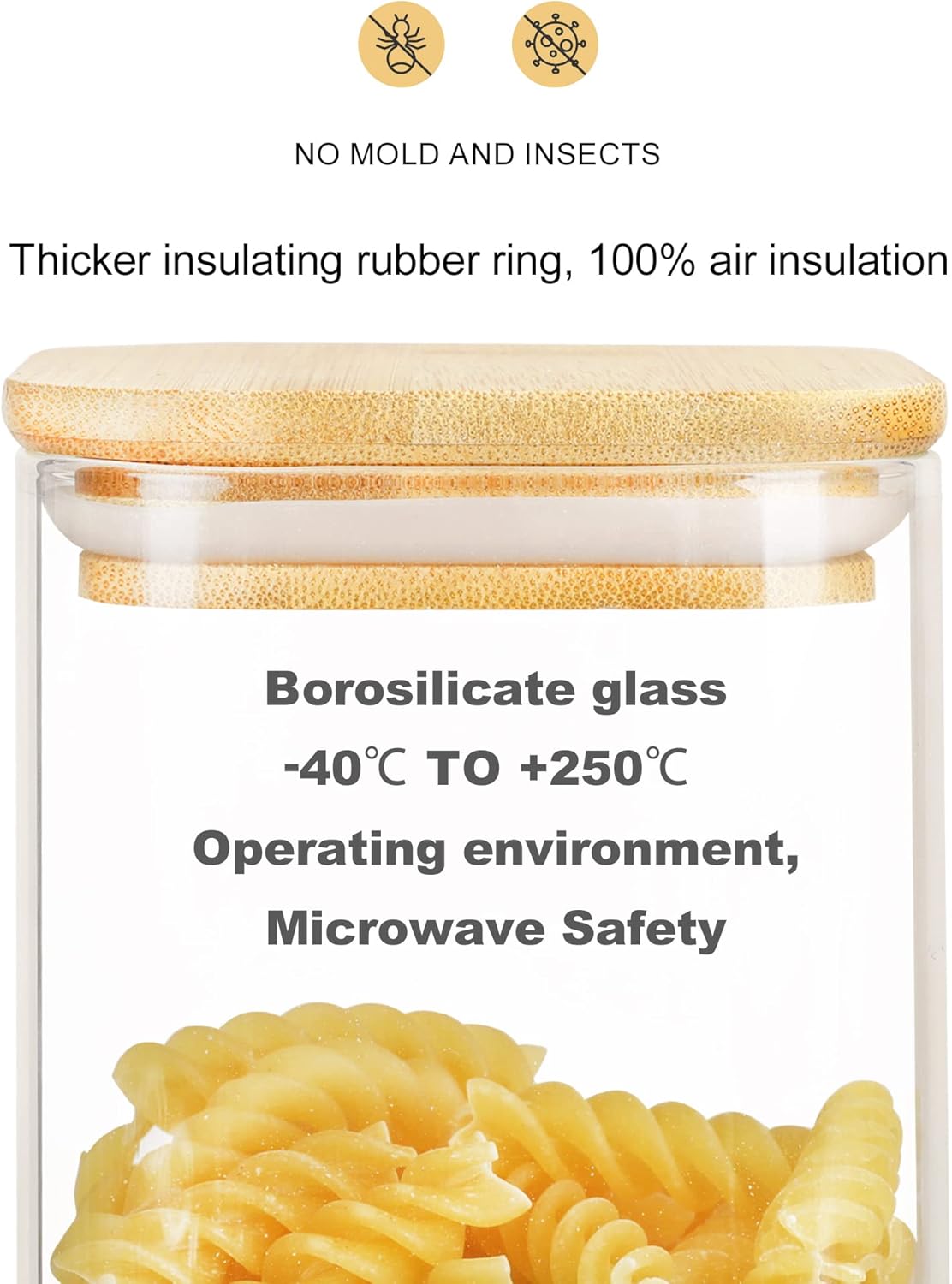 LIBWYS 12-Piece Square Glass Storage Jars with Bamboo Lids