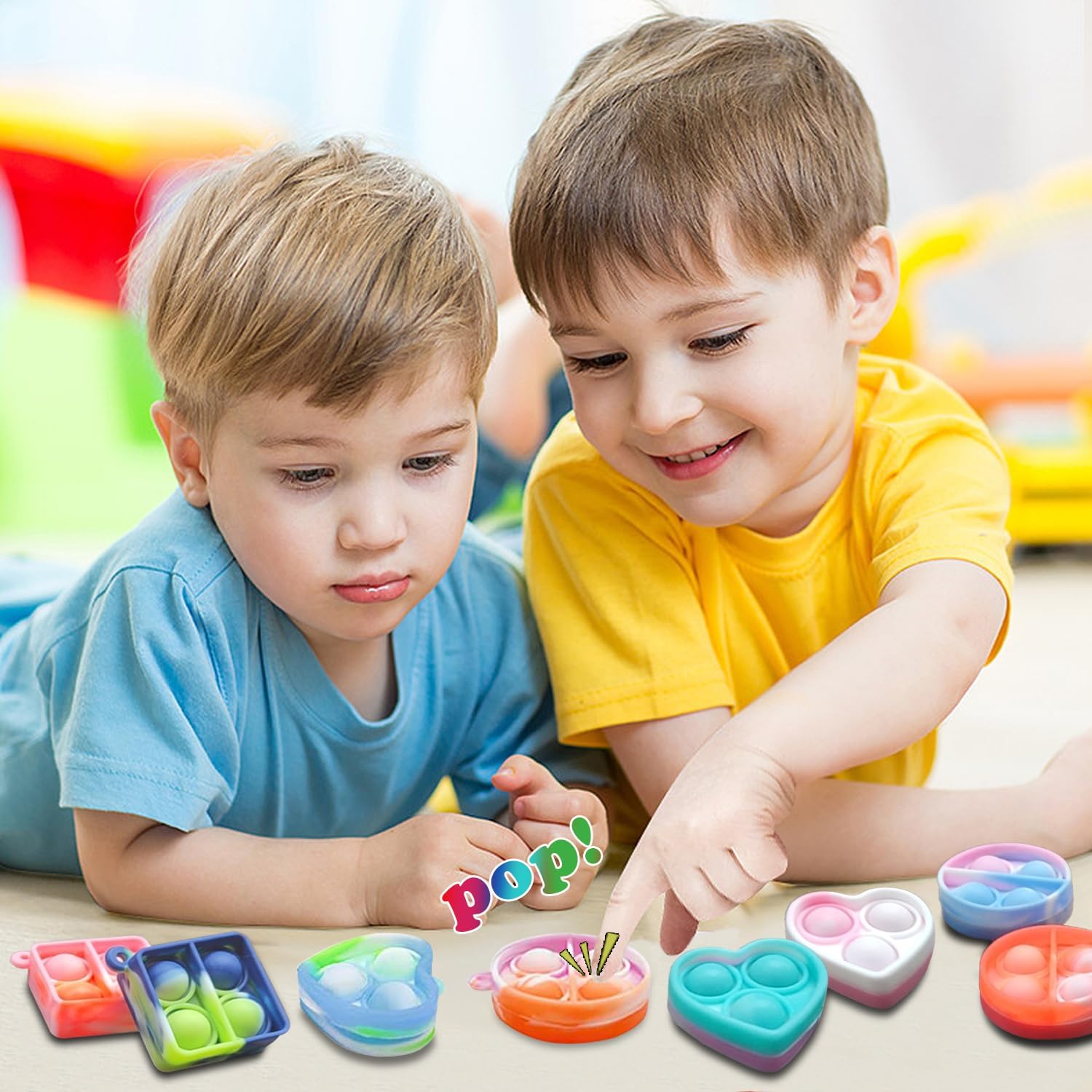 30 Pack Colorful Silicone Fidget Keyring Set for Kids