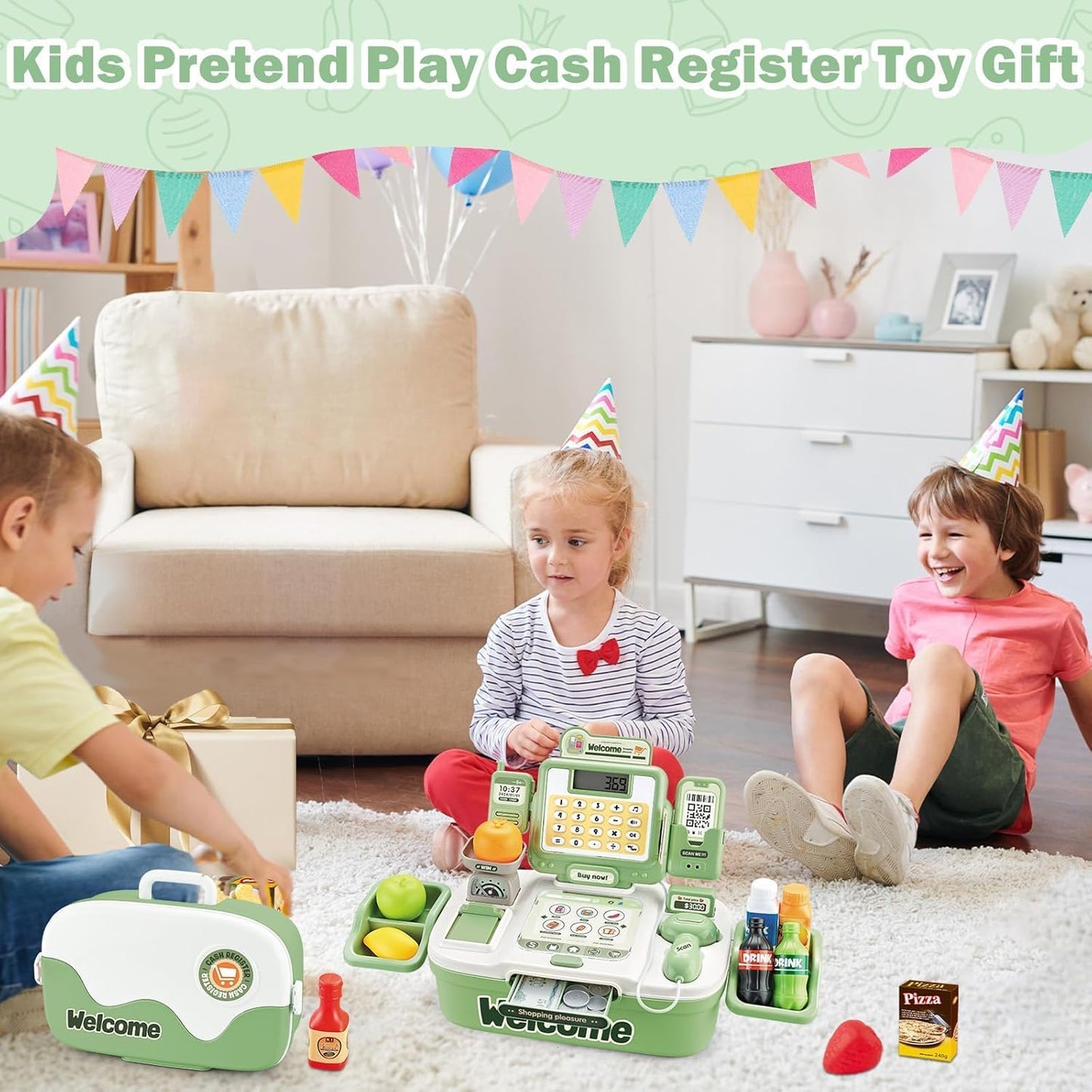 AquaFalcon Kids Pretend Cash Register Playset with Scanner and Money