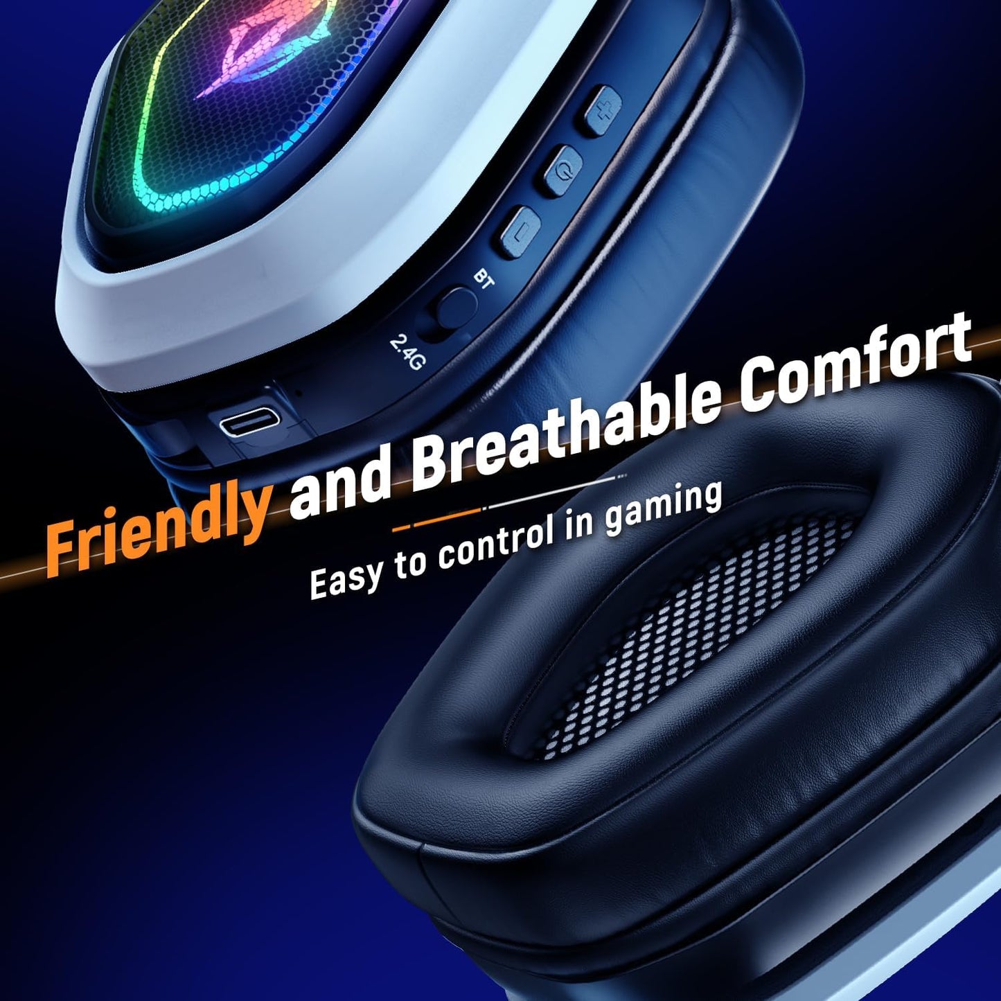 Ozeino 2.4GHz Wireless Gaming Headset with RGB Light, 40h Battery