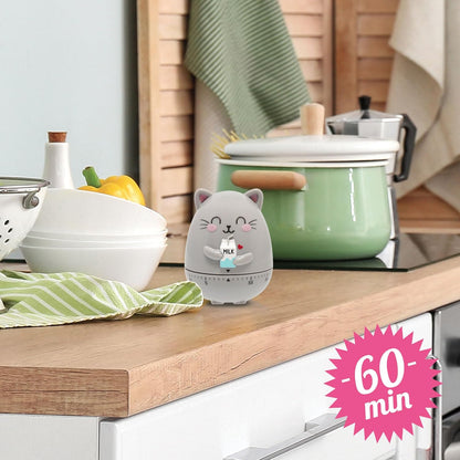 Legami Kitty Kitchen Timer – Manual 60-Minute, Battery-Free, Grey