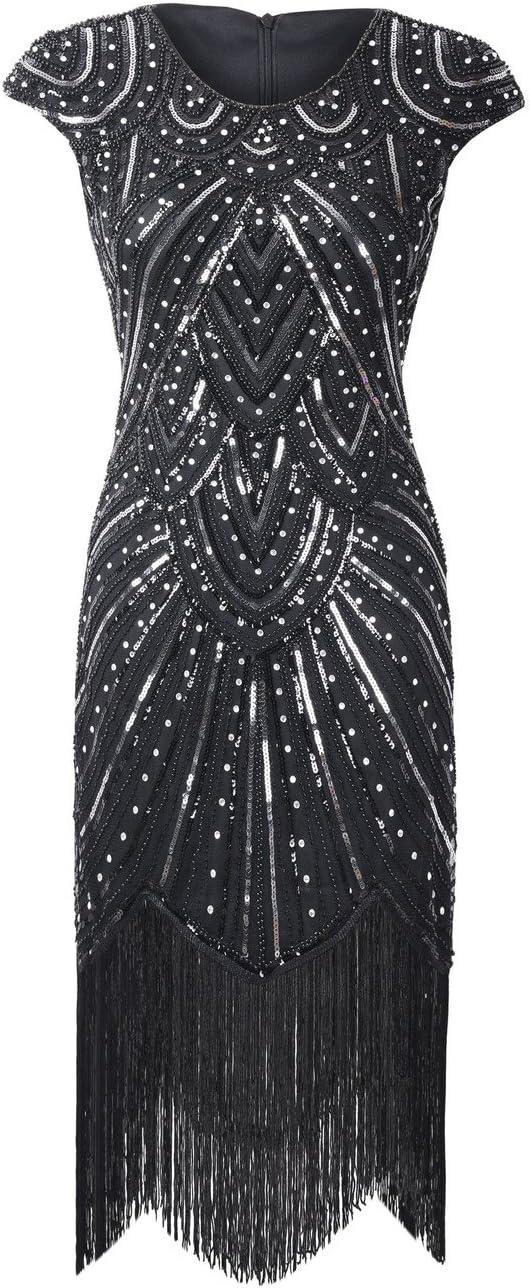 PrettyGuide Women's Vintage 1920s Flapper Crystal Beaded Dress