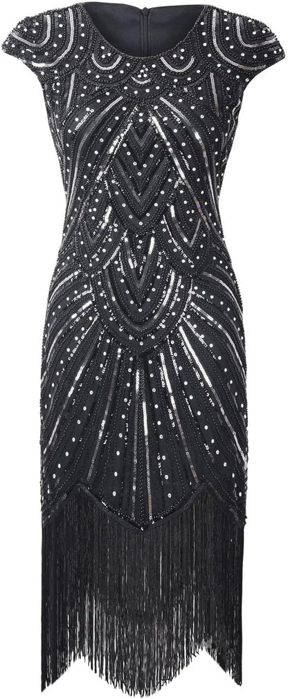 PrettyGuide Women's Vintage 1920s Flapper Crystal Beaded Dress