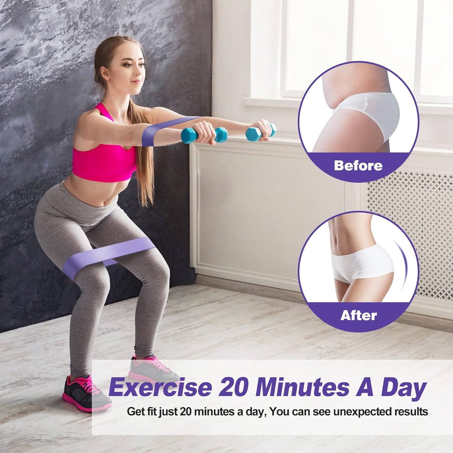 Detake 5‑Piece Resistance Band Set – Vivid Violet, Skin‑Friendly