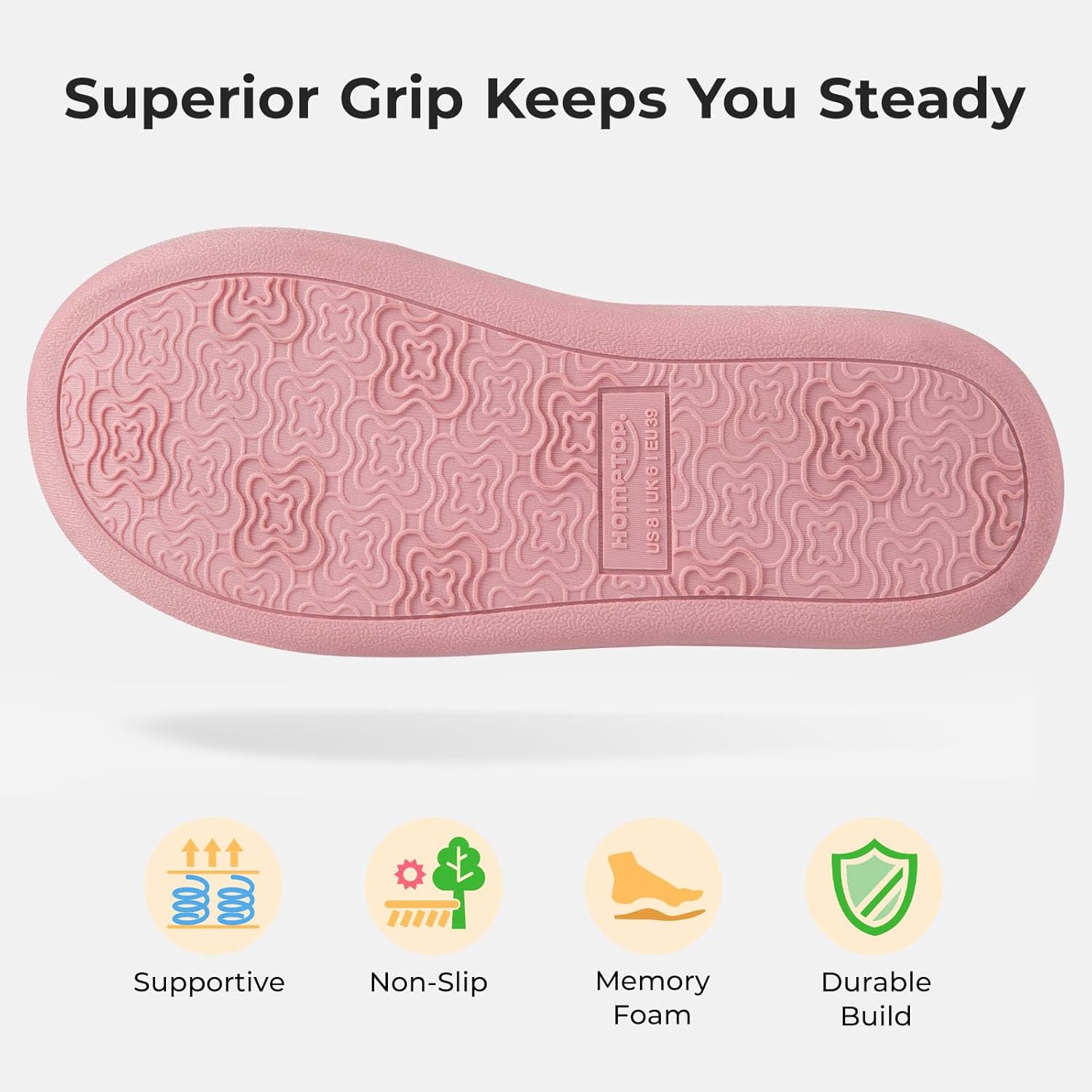 HomeTop Women's Cozy Cable Knit Memory Foam Slippers with Fuzzy Plush Collar