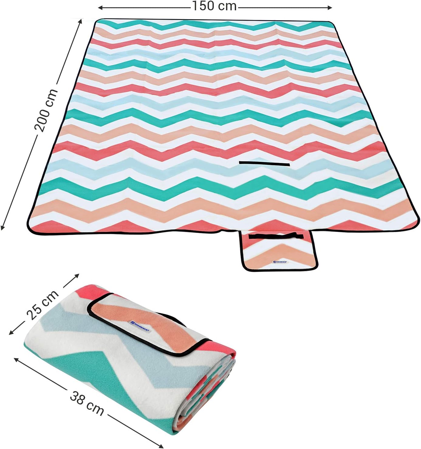SONGMICS Waterproof Foldable Picnic Blanket 150x200cm Red Wave