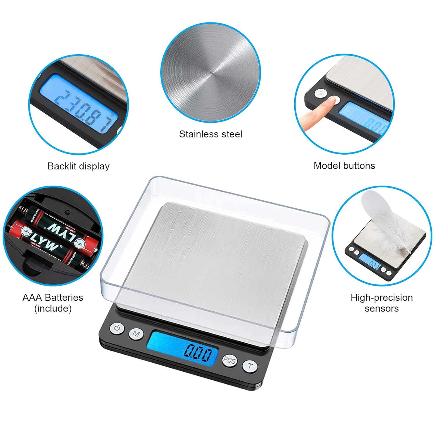 GRIFEMA Digital Kitchen Scale 0.01g‑500g Precise Mini Scale with LCD