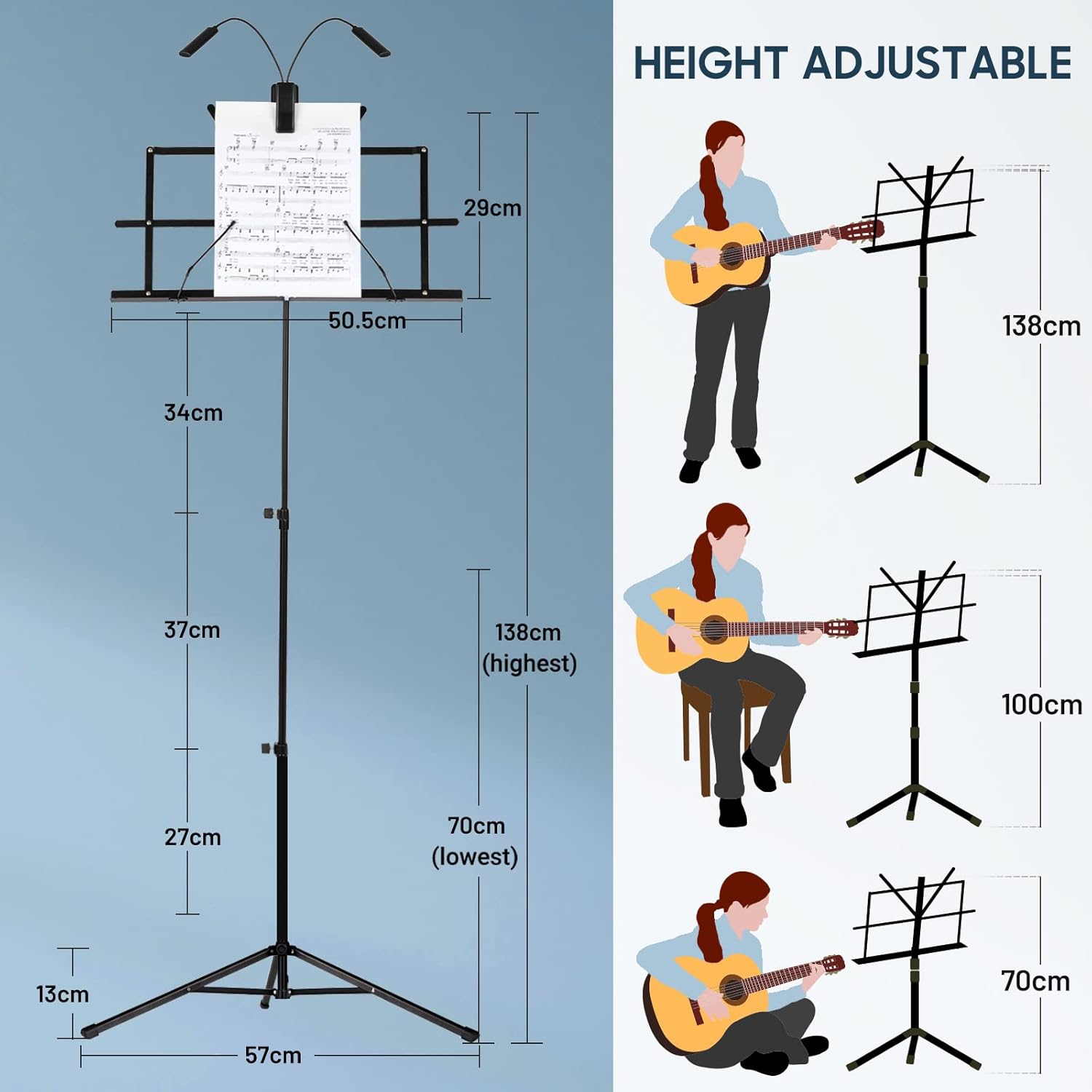 CAHAYA Portable Foldable Music Stand with LED Light and Table Holder