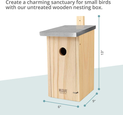 WILDLIFE FRIEND NABU Solid Wood Weatherproof Birdhouse with Metal Roof, 32mm Entrance