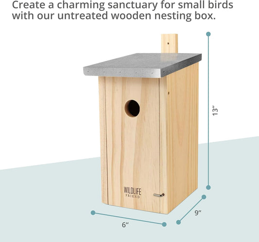 WILDLIFE FRIEND NABU Solid Wood Weatherproof Birdhouse with Metal Roof, 32mm Entrance