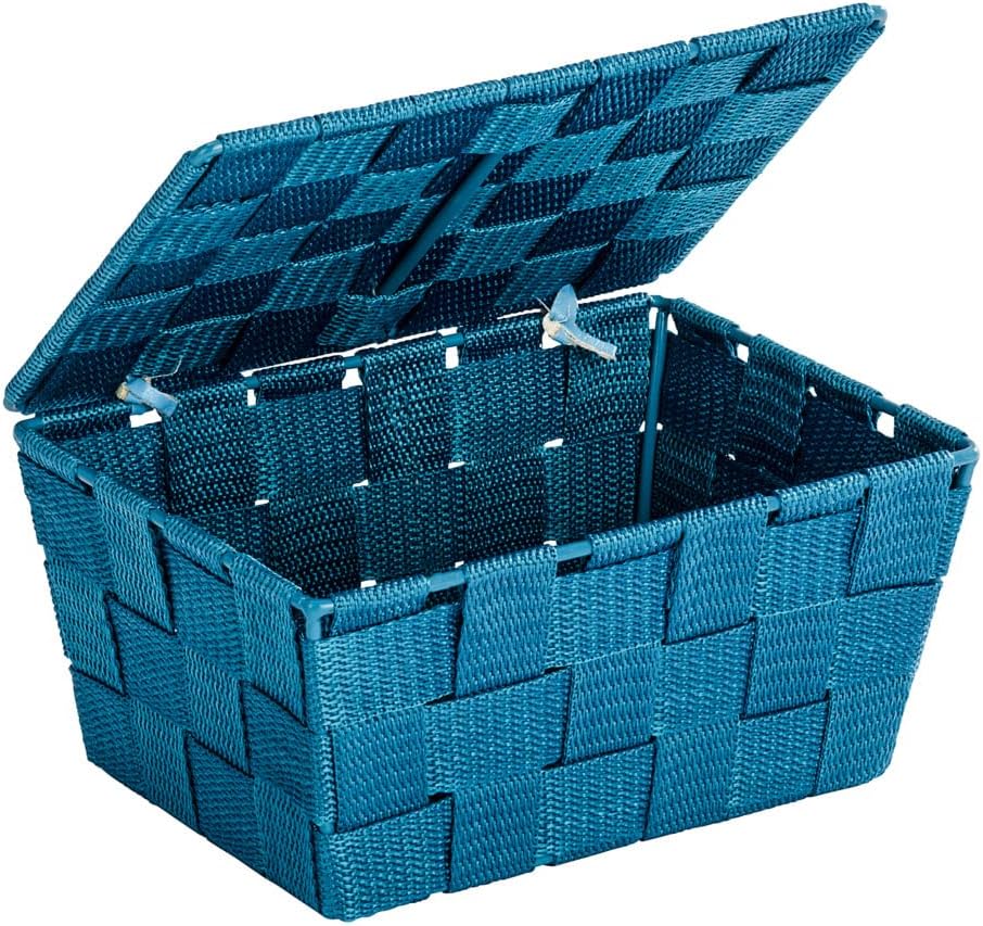 WENKO Adria Petrol Polypropylene Storage Basket with Lid for Bathroom & Home