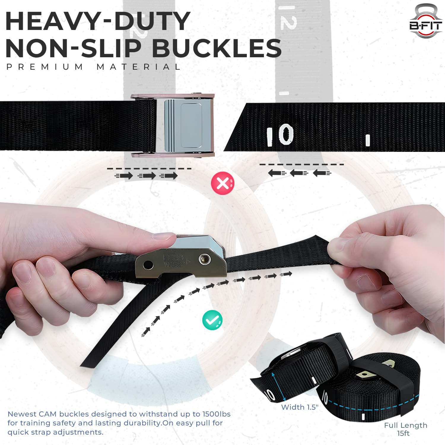 B Fit Wooden Gymnastic Rings with Heavy-Duty Adjustable Straps