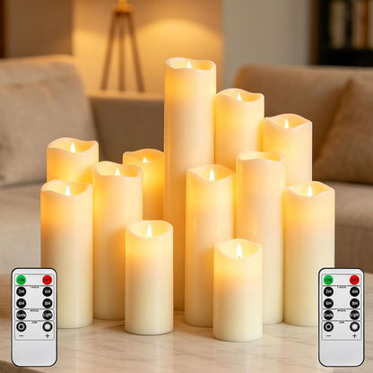 Da by 12-Pack Ivory Real Wax Flameless LED Taper Candles with Remote Control