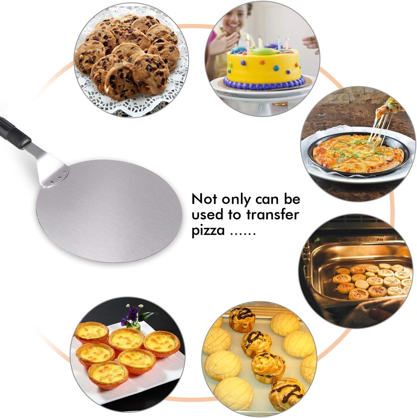 OFKPO Extra Large Stainless Steel Pizza Shovel with Wooden Handle