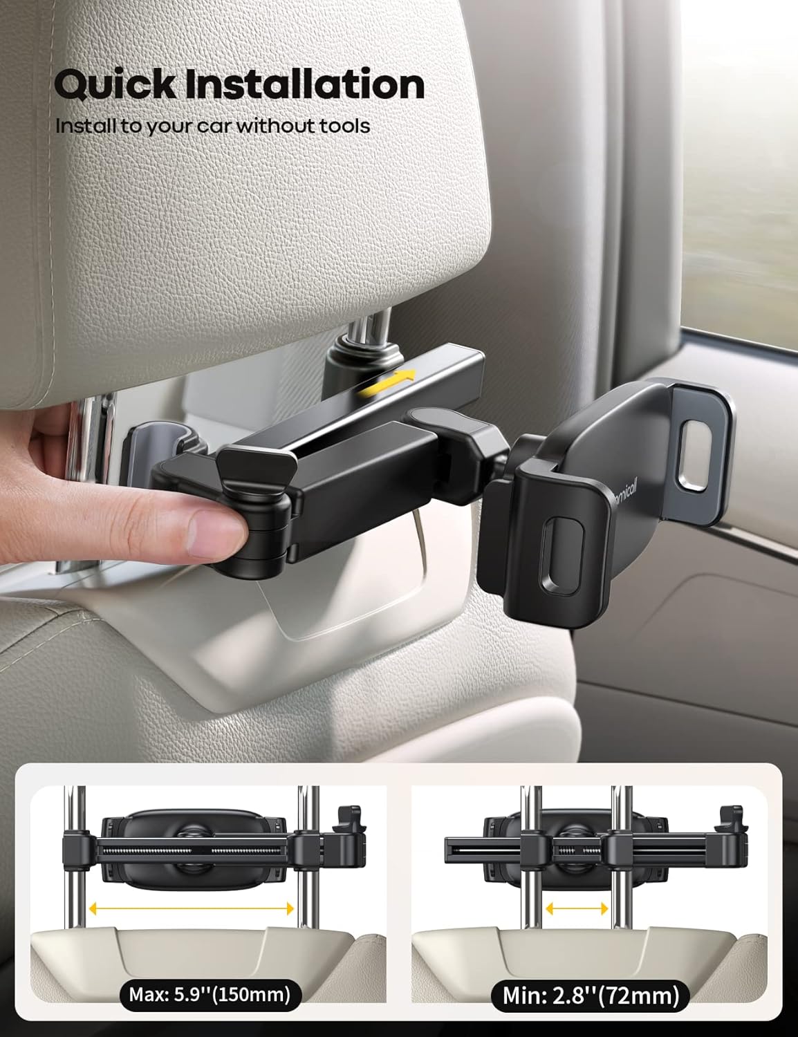 Lamicall Car Headrest Tablet Holder Extension Arm 4.7‑11" Tablet
