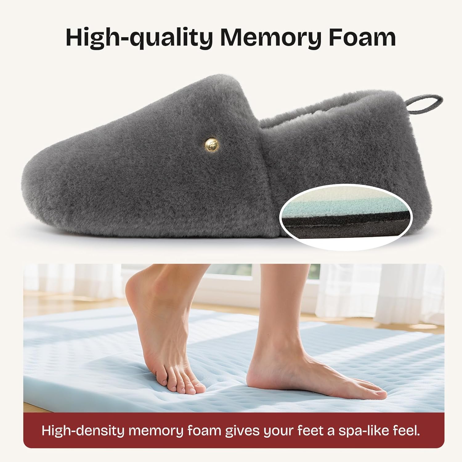 EverFoams Women's Soft Faux Wool Closed-Back Non-Slip Slippers