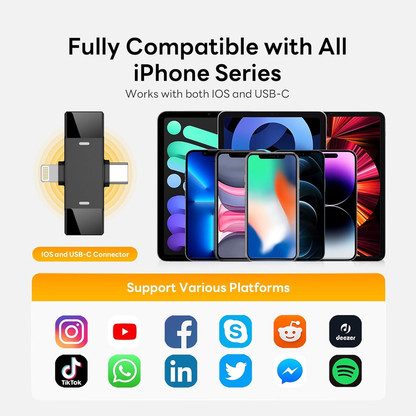 UNBRAN Wireless Lavalier Clip‑On Mic for iPhone & Android
