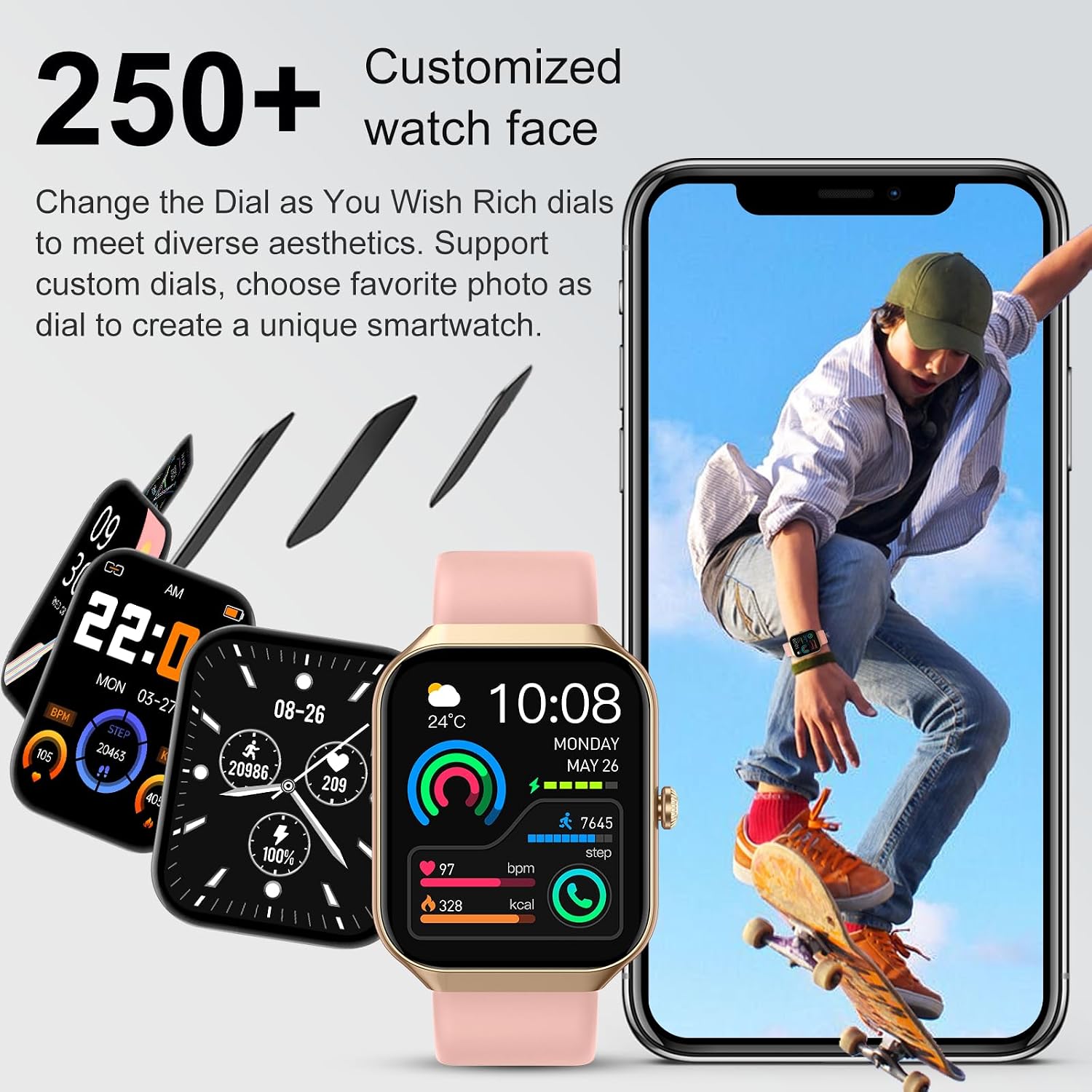 Jugeman P99 Smart Watch 1.96" Touchscreen Fitness Tracker Soft Cyan