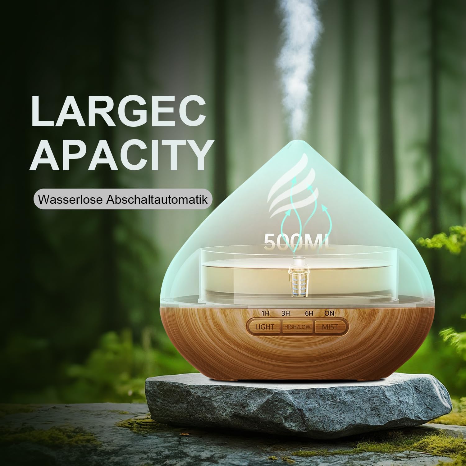 PureMist Ultrasonic Essential Oil Aroma Diffuser 500 ml Brown Wood