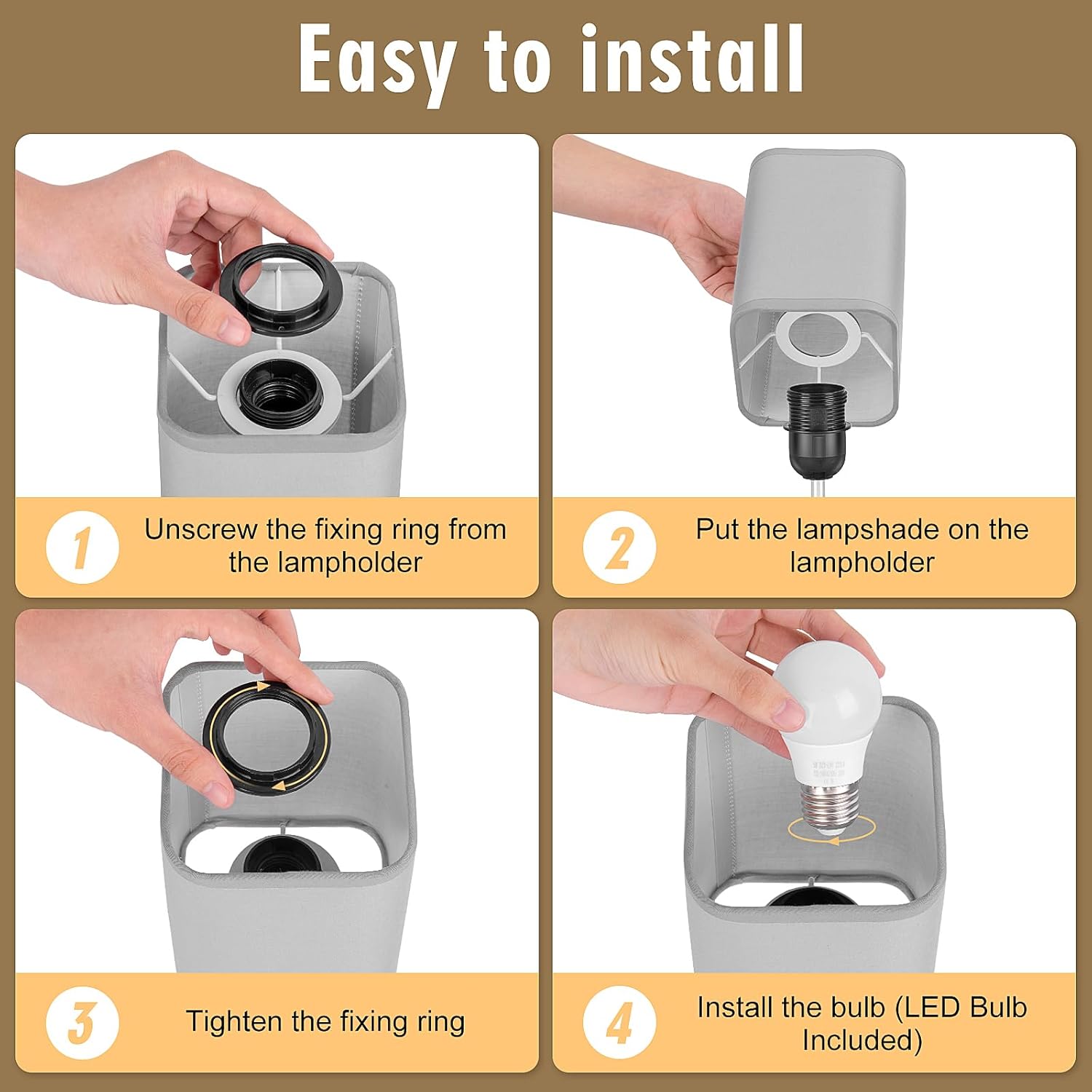 Bedside Lamps Set of 2 – Touch‑Control, USB‑C/A Charging, 3‑Way Dimmable Table Lamps with Grey Fabric Shade