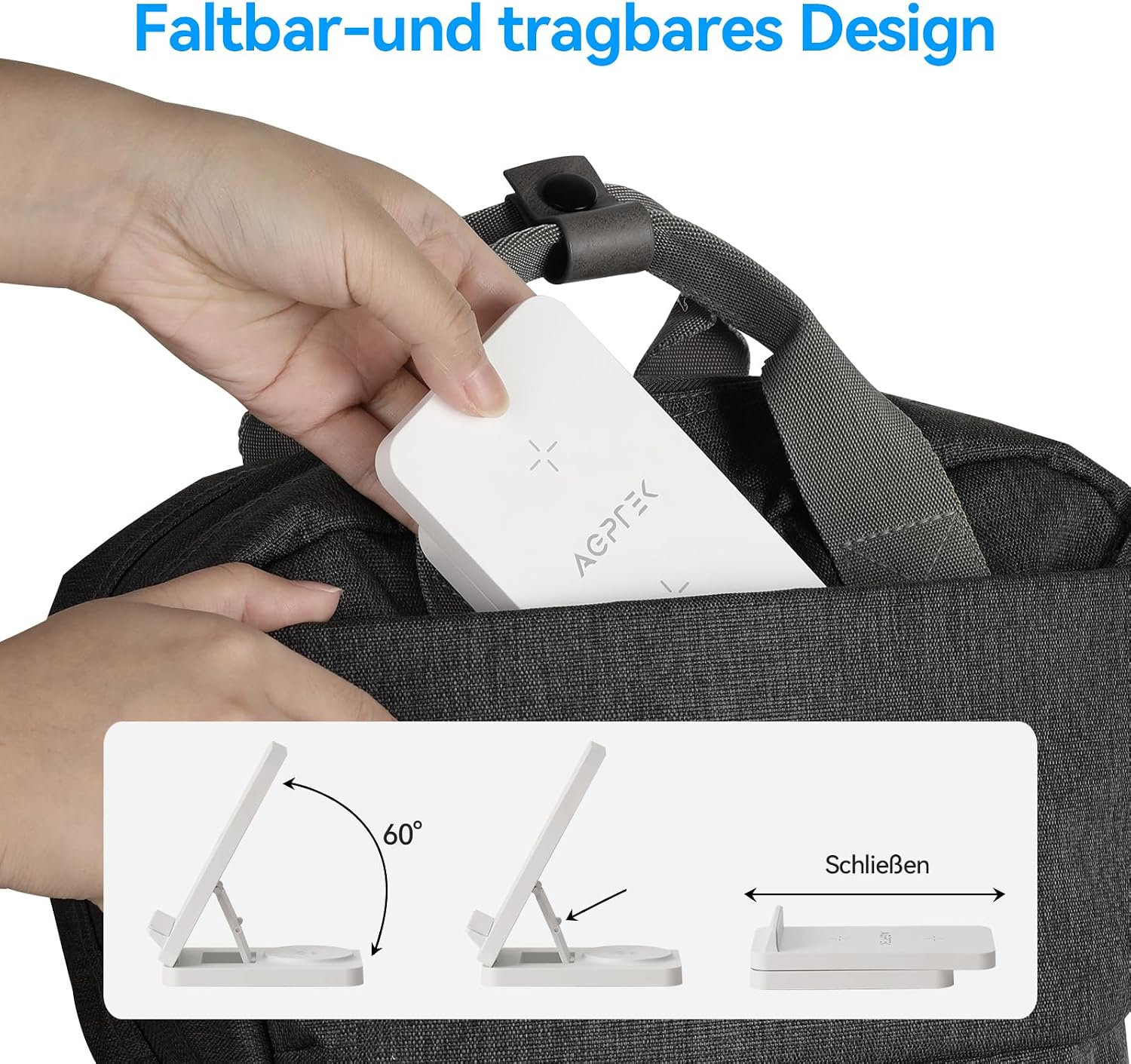 AGPTEK 3-in-1 Foldable Wireless Charging Station 15W for iPhone 15/14/13/12/Pro/11/XR/XS/X/8 Apple Watch AirPods Samsung Galaxy S23/S22/S21/S20/S10/S9/S8
