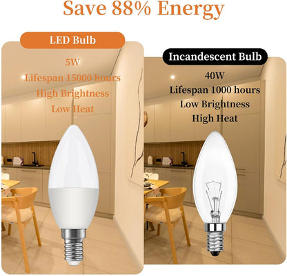 Ddlisu C37 E14 LED Candle Light Bulbs 5W 2700K 6 Pack