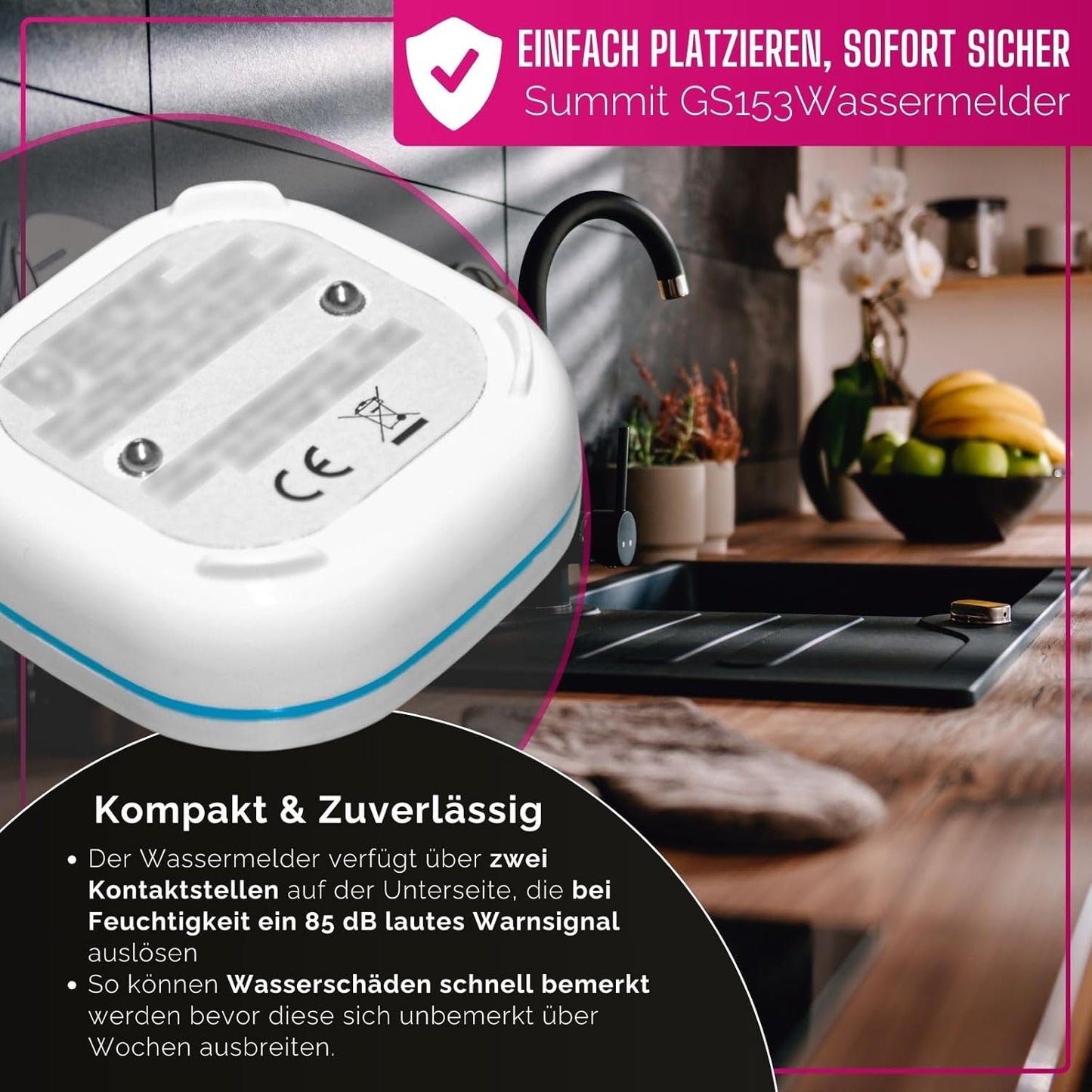 Summit GS153 Compact Battery-Powered Water Detector with 85dB Alarm