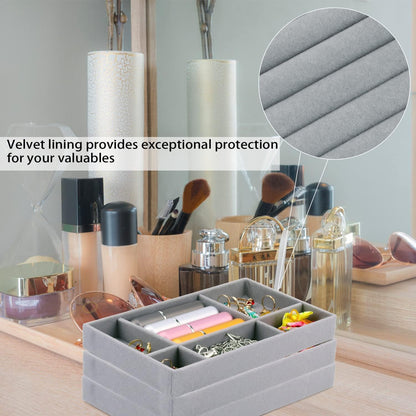 Velvet 4-Pack Stackable Jewelry Organizer Trays for Drawer