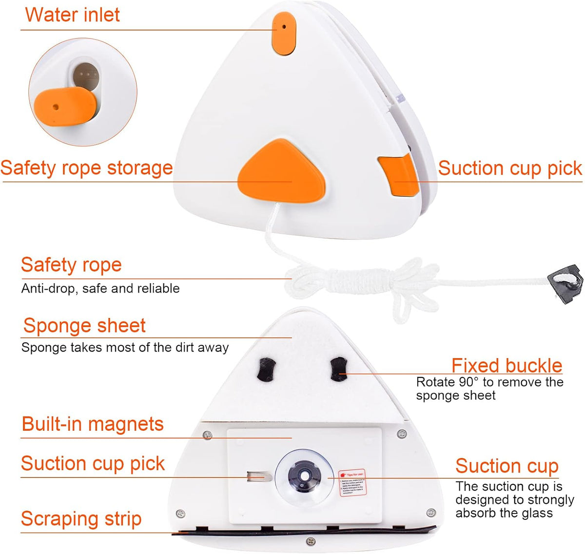 HUAPOPMU HC004 Magnetic Window Cleaner Orange