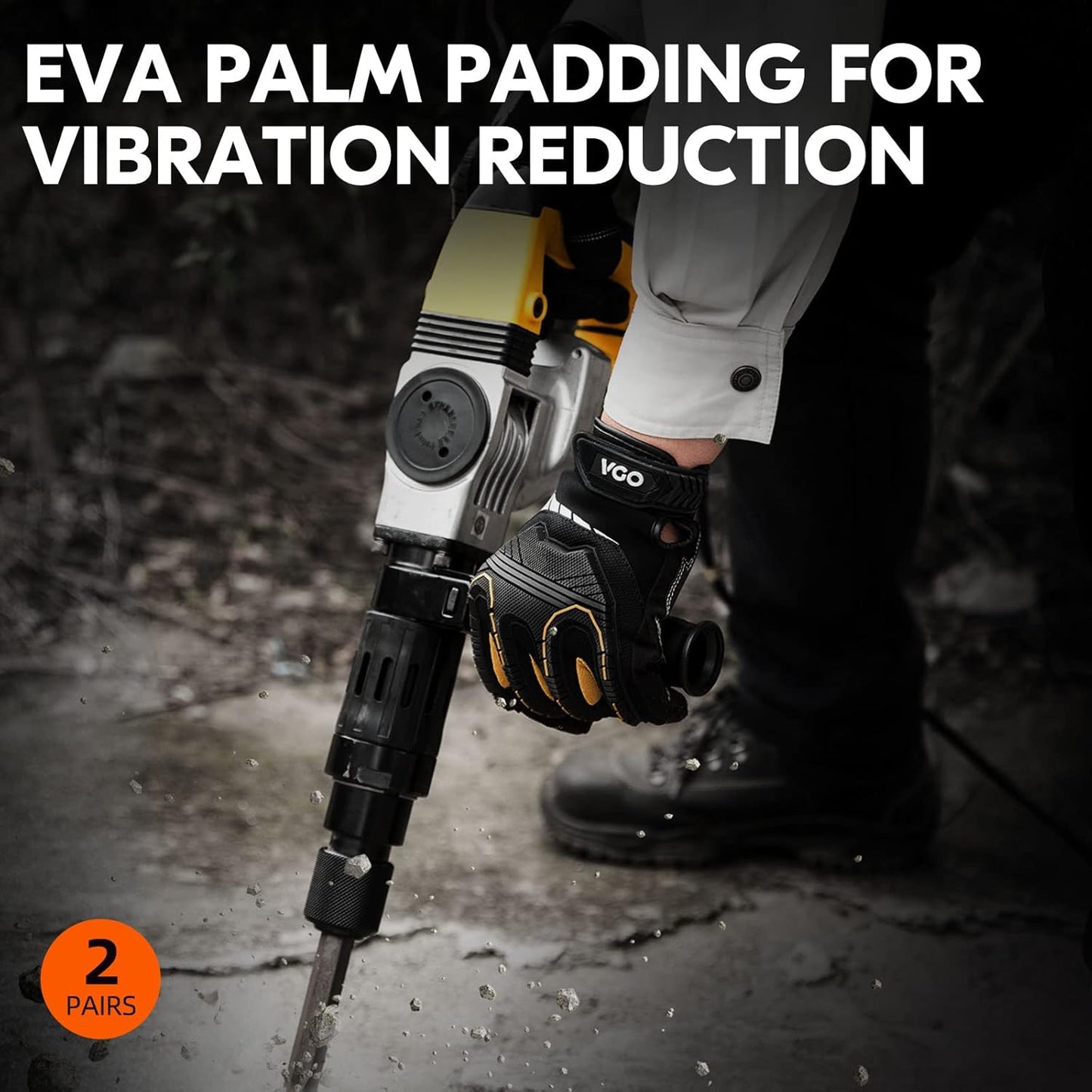 Vgo 2-Pairs Safety Work Gloves, Mechanics, Impact, Anti-Vibration, Black, Medium