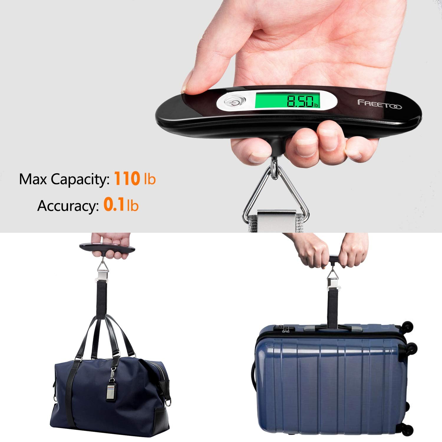 FREETOO Portable Digital Luggage Scale 50 kg Capacity Black