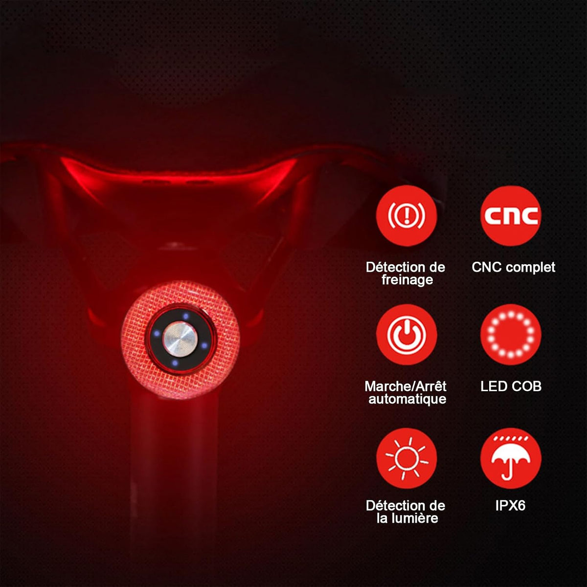 EBUYFIRE TX3749 Smart Bike Rear Light Red
