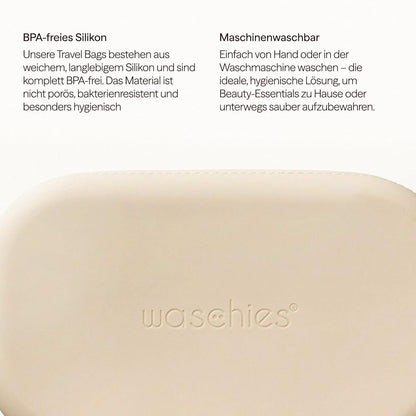 Waschies PureFeminine Travel Cosmetic Bag – Soft Silicone, Water‑Resistant, Beige