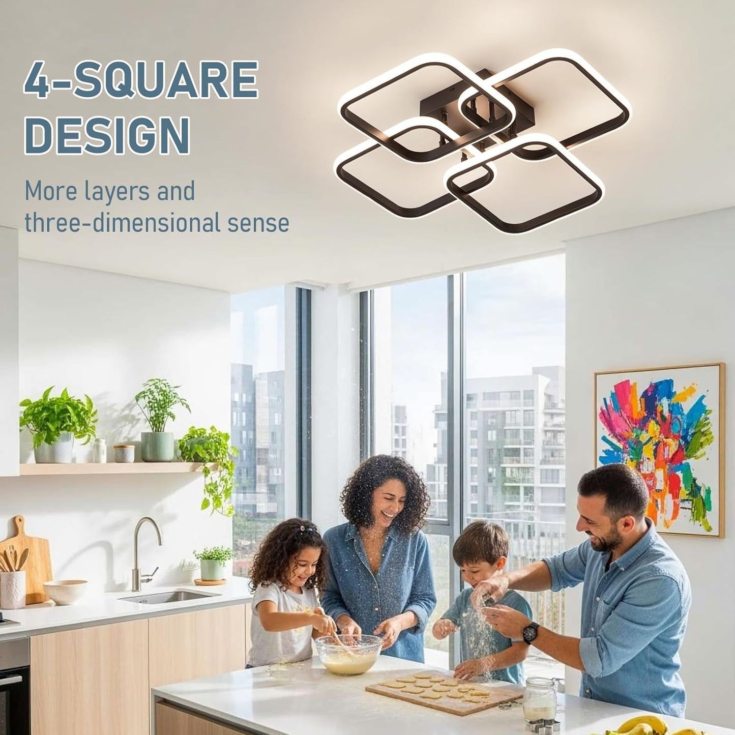 PULUOTI LED Ceiling Light , 4-Light Square Metal Design Flush Mount Acrylic
