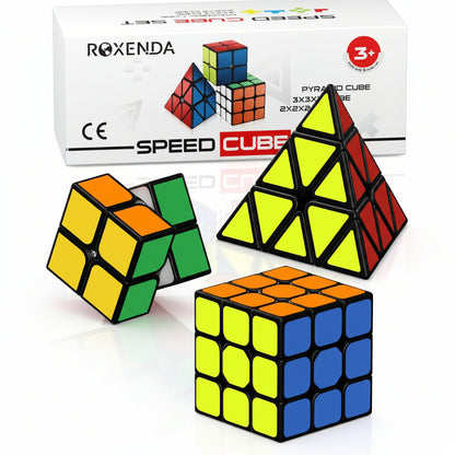 Roxenda Magic Cube Set – 2x2, 3x3 & Pyramid Speed Cube
