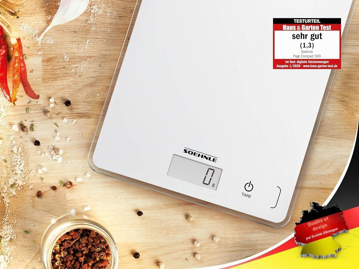 Soehnle Page Compact 300 Digital Kitchen Scale 5 kg 1 g Precision LCD Sensor Touch White