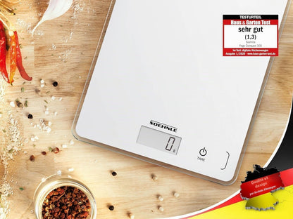 Soehnle Page Compact 300 Digital Kitchen Scale 5 kg 1 g Precision LCD Sensor Touch White