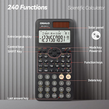 OSALO 240-Function Solar Scientific Calculator with Protective Cover