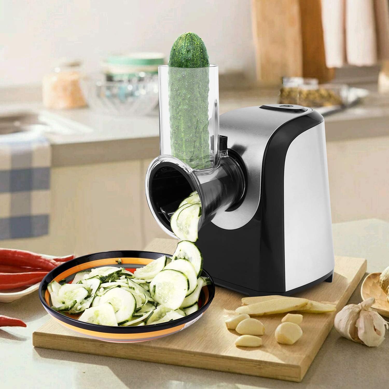 Meykey 5‑Cone Automatic Electric Vegetable Slicer with Stainless Steel Blades