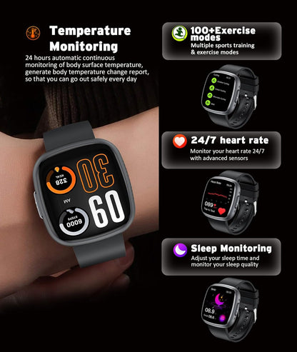 Waterproof 1.72" HD Smartwatch with 100+ Fitness and Health Tracking